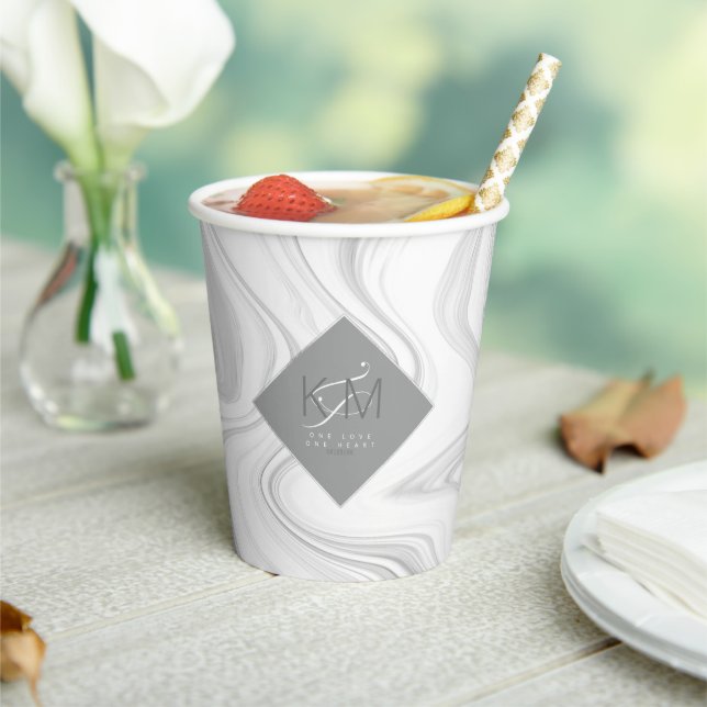Liquid Marble Neutrals Wedding ID888 Paper Cups (Insitu)