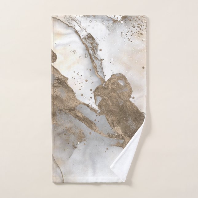 Liquid marble - pearl and gold bath towel set (Hand Towel)
