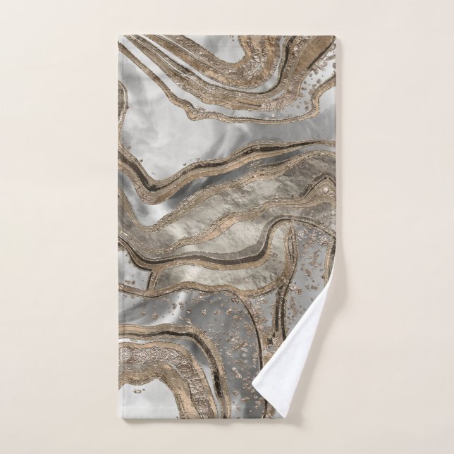 Liquid marble - pearl and gold bath towel set (Hand Towel)