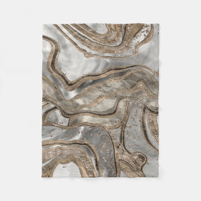 Liquid marble - pearl and gold fleece blanket (Front)