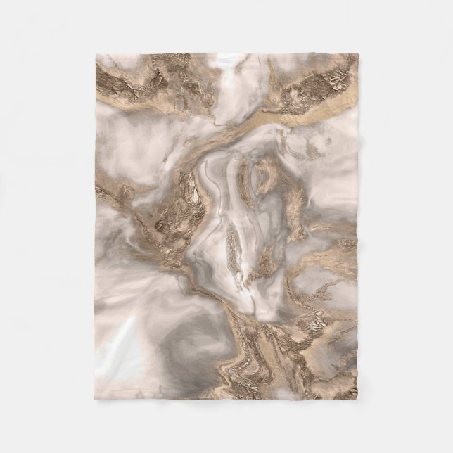 Liquid marble - pearl and gold fleece blanket (Front)