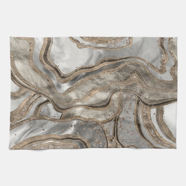 Liquid marble - pearl and gold kitchen towel (Horizontal)