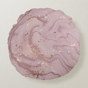 Liquid Marble: Rose Gold Artistry. Round Pillow
