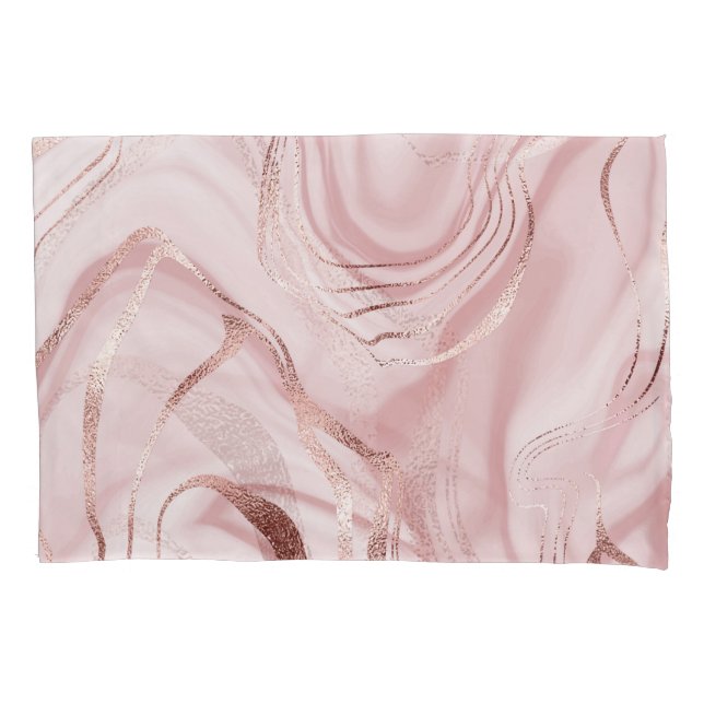Liquid Marble Rose Gold Waves Pillowcase (Front)
