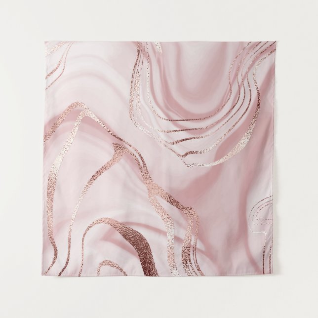 Liquid Marble Rose Gold Waves Tapestry (Front)