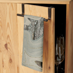 Liquid Marble Wave Glitter Glam 1 Kitchen Towel