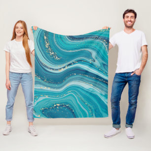 Liquid Marbled And Glitter  Fleece Blanket