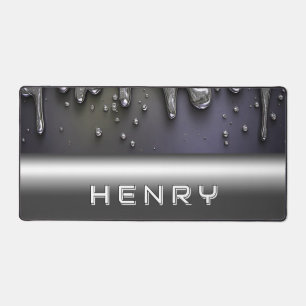 Liquid Metal Dripping Over Silver Chrome Surface Desk Mat