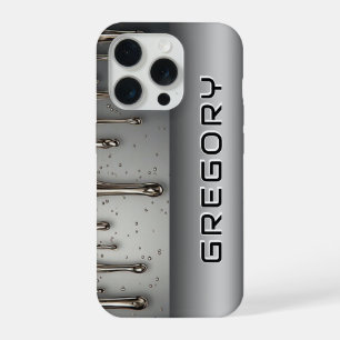 Liquid Metal Dripping Over Silver Chrome Surface iPhone 15 Pro Case