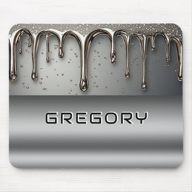 Liquid Metal Dripping Over Silver Chrome Surface Mouse Pad (Front)