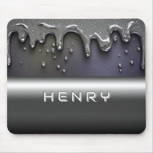 Liquid Metal Dripping Over Silver Chrome Surface Mouse Pad