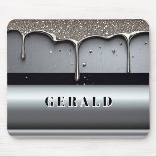 Liquid Metal Dripping Over Silver Chrome Surface Mouse Pad