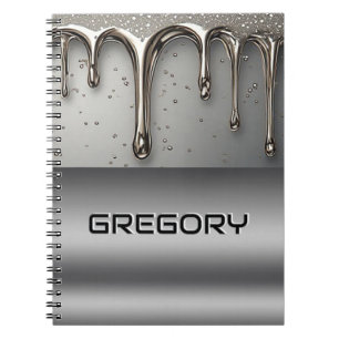 Liquid Metal Dripping Over Silver Chrome Surface Notebook
