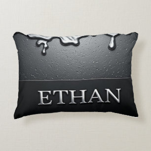 Liquid Metal Ethan Name Chrome Gloss Drip Accent Pillow
