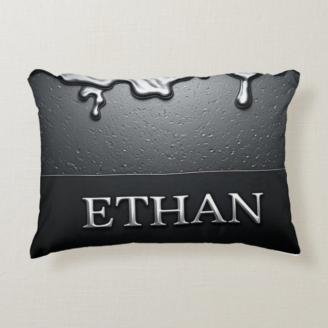 Liquid Metal Ethan Name Chrome Gloss Drip Accent Pillow (Front)