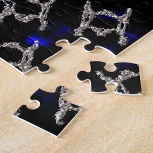 Liquid Metal Gold and Silver Mandela Jigsaw Puzzle