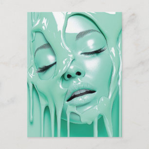 Liquid Mint Dream Girl Abstract Art Postcard