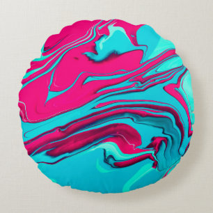 Liquid paper marbling paint background. Fluid pain Round Pillow