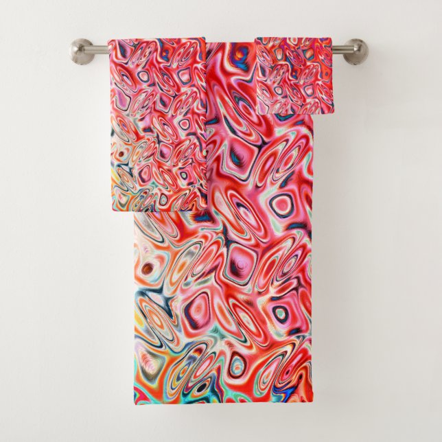 Liquid Red Gel Abstract Bath Towel Set (Insitu)