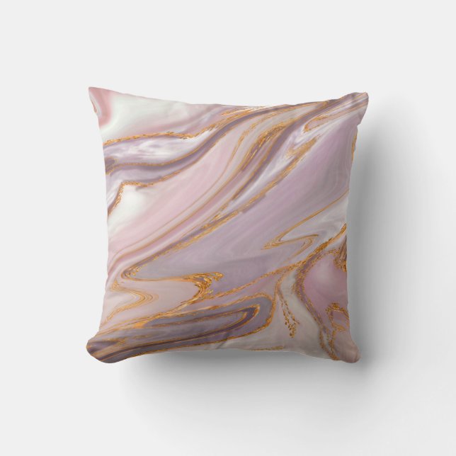 Liquid Rose Marble and gold Throw Pillow (Front)