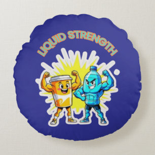 Liquid Strength – Funny Juice & Water Muscle Desig Round Pillow