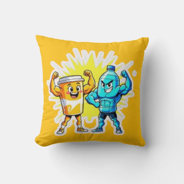 Liquid Strength – Funny Juice & Water Muscle Desig Throw Pillow (Front)