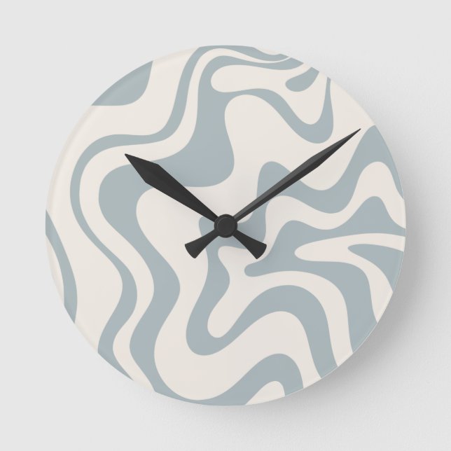 Liquid Swirl Abstract Pattern Blue-Grey and Cream Round Clock (Front)