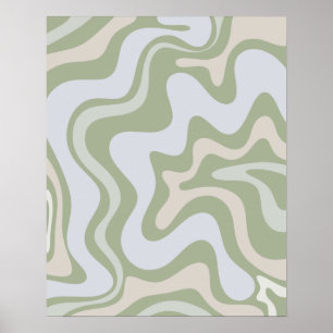 Liquid Swirl Abstract Pattern in Sage Green  Poster
