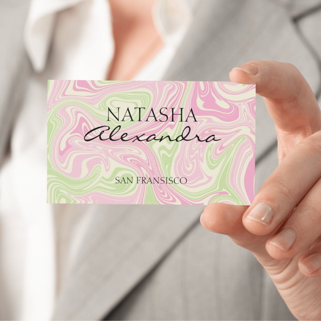 Liquid Swirl Green Pink Pattern Business Card (Creator Uploaded)