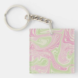 Liquid Swirl Green Pink Pattern Keychain