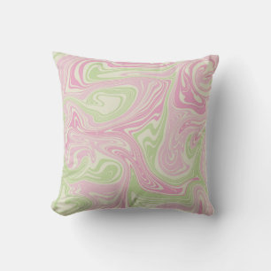 Liquid Swirl Green Pink Pattern Throw Pillow