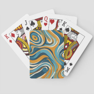 Liquid Swirl Ochre Blue Trippy Pattern Playing Cards