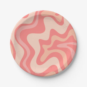 Liquid Swirl Retro Abstract Pattern Blush Pink Paper Plate
