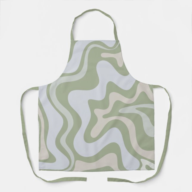 Liquid Swirl Retro Abstract Pattern Sage Green Apron (Front)