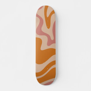 Liquid Swirl Retro Vibe Orange and Dusky Pink Skateboard