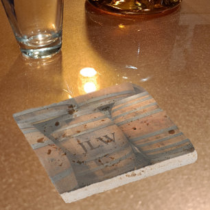 Liquor Wooden Barrel Kegs Monogrammed Photographic Stone Coaster