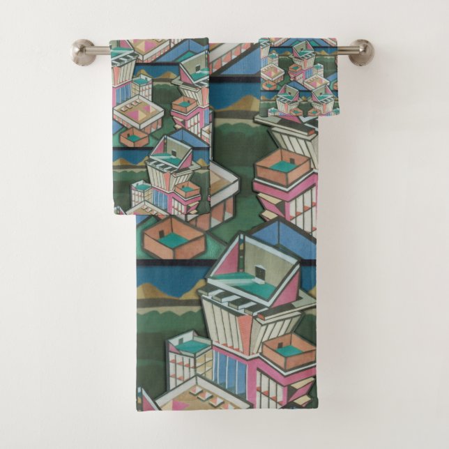 Liquorice allsorts 3D collage in suede Bath Towel Set (Insitu)