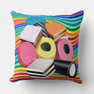Liquorice candy rainbow cushion. throw pillow