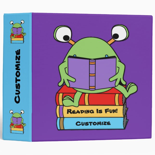 Lire Est Fun Joli Livre Aimer Alien Classeur (Devant/Côté)