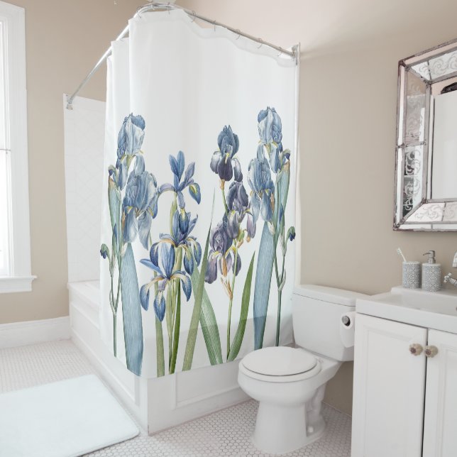 L'iris bleu botanique fleurit le rideau en douche (En situation)