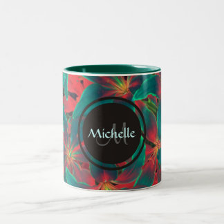 Lis bleus monogramme et tasse de nom