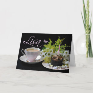 Lisa Birthday Card With Tea Cake And Flowers