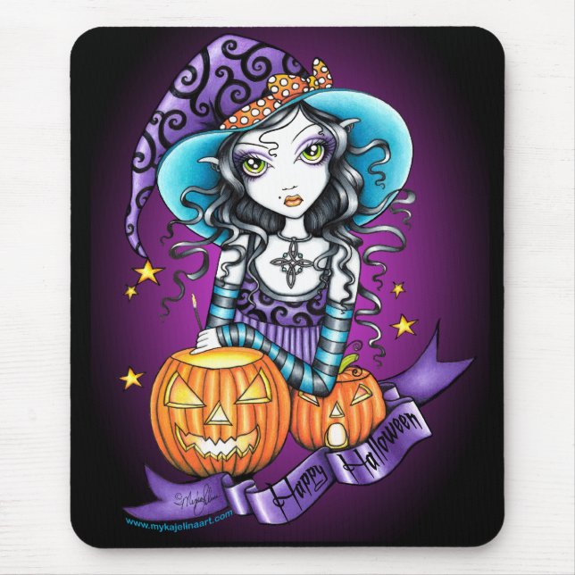 "Lisa" Halloween Pumpkin Witch Mousepad (Front)