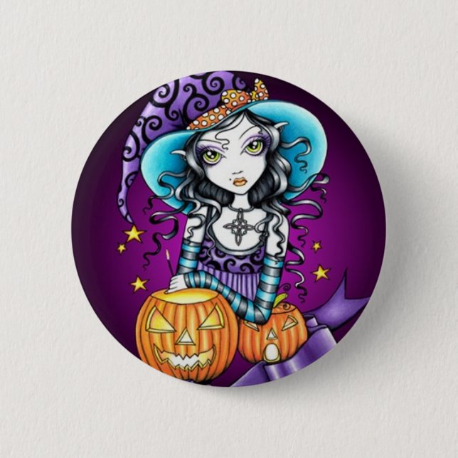 Lisa Magical HALLOWEEN Pumpkin Witch 2 Inch Round Button (Front)