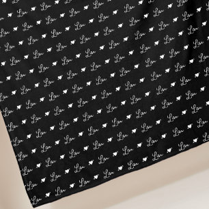 Lisa repeating custom name and hearts black fleece blanket