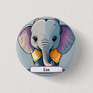 Lisa the Baby Elephant, With Custom Nametag! 1 Inch Round Button
