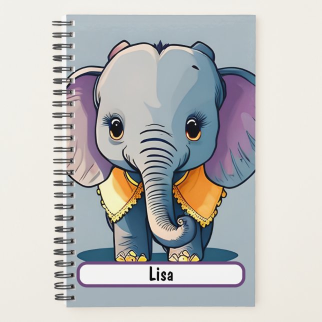 Lisa the Baby Elephant, With Custom Nametag Planner (Front)