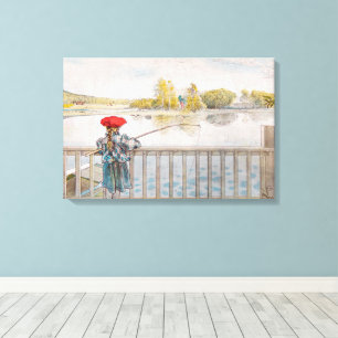 Lisbet Fishing by Carl Larsson, Vintage Fine Art Canvas Print