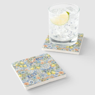 Lisbon Blue Lemon Tile Citrus Kitchen Decor Stone Coaster