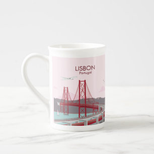 Lisbon bridge over Tagus river in vintage style Bone China Mug